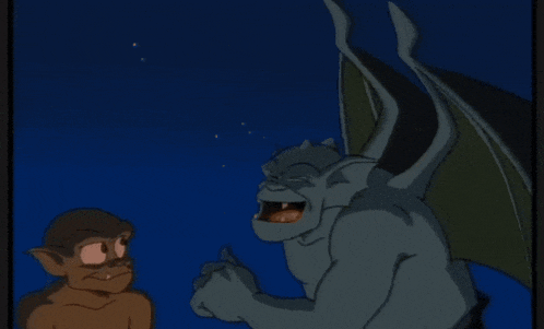 a cartoon of a monkey and a gargoyle with wings