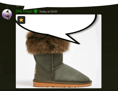 a picture of a boot with a speech bubble that says [ in ] trippi