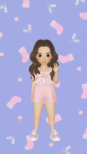 a cartoon girl in pink shorts and a pink shirt