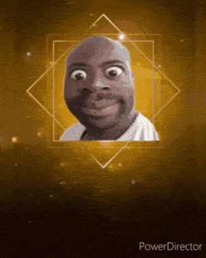 a picture of a man 's face is displayed on a yellow background with the words power director below it