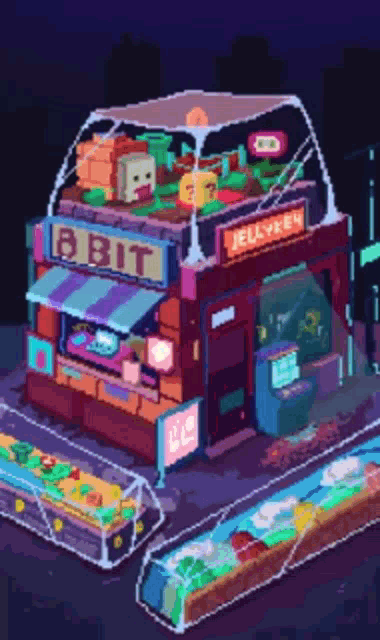 a pixel art of a store called b bit jellyeen