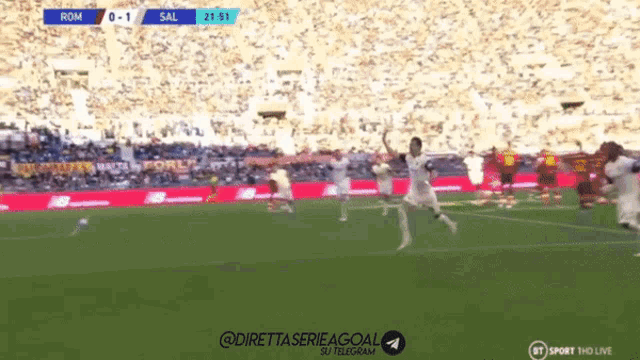 a soccer game between rom and sal is being broadcast live