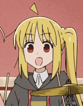 a cartoon of a girl playing drums with a triangle on her head
