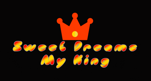 a sweet dreams my king logo with an orange crown on a black background