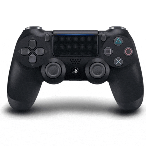 a black playstation controller with a playstation logo on the bottom