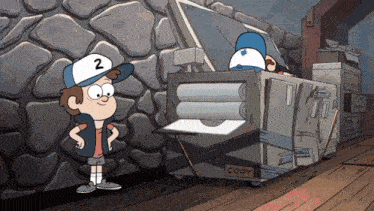 dipper from gravity falls is standing next to a copy machine