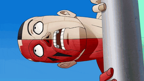 a cartoon drawing of a man 's face with muscles on it