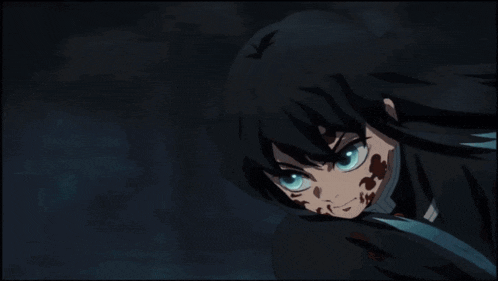 a cartoon character with blood on his face and a blue background