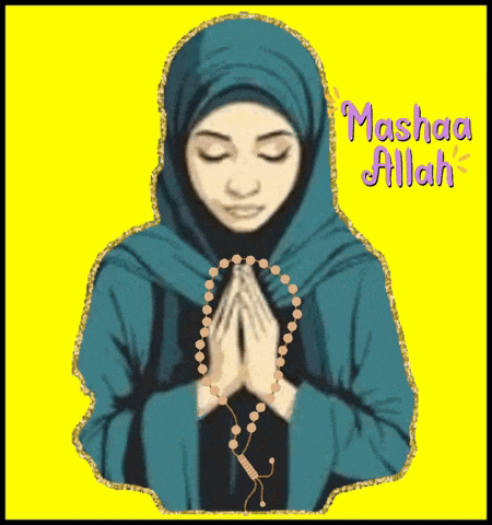 a drawing of a woman praying with mashaa allah written in the corner