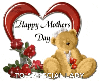 a teddy bear sits in front of a heart that says happy mother 's day to a special lady