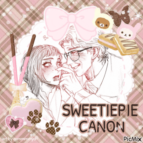 a drawing of a man kissing a woman with the words sweetiepie canon below them