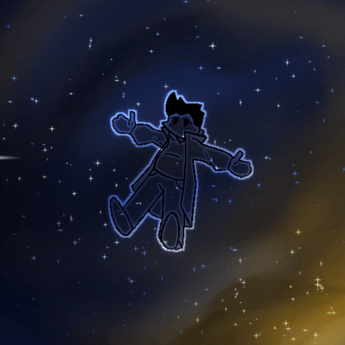 a drawing of a man floating in space with a thumbs up