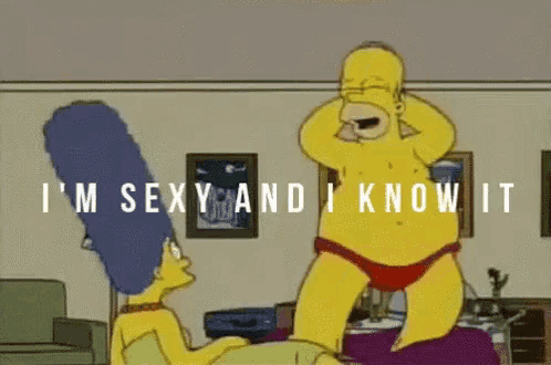 a cartoon of homer simpson dancing with marjorie