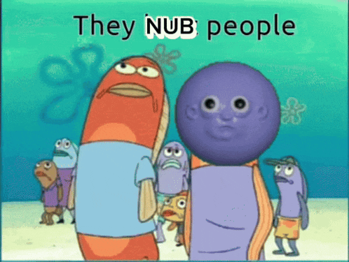 a group of cartoon characters standing next to each other with the words " they nub people "