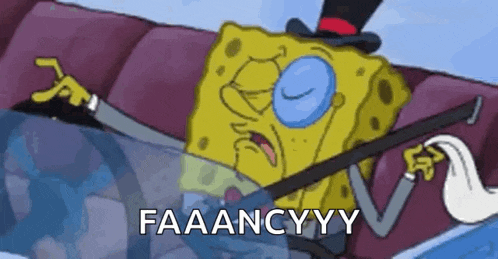 a cartoon of spongebob wearing a top hat and holding a mop .