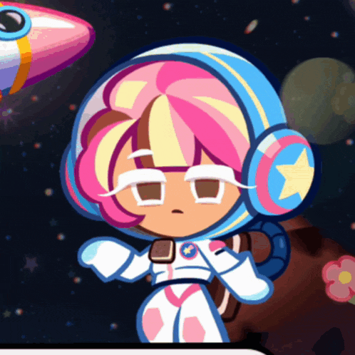 a cartoon character in a space suit with a star on her helmet