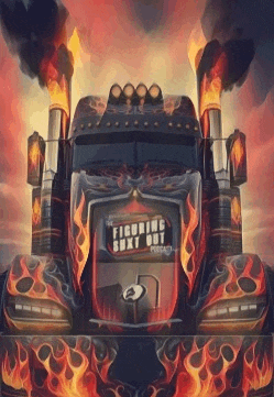 a truck with flames and smoke coming out of it 's exhaust pipes says figuring out