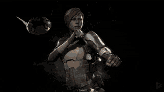 a woman in a video game is holding a gun with a fireball coming out of it .