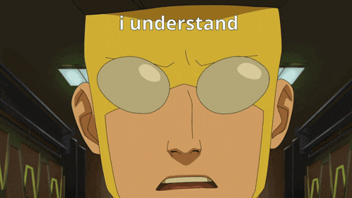 a cartoon character with glasses and the words i understand on top of his head