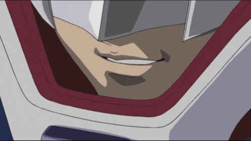 a close up of a man 's face with a white helmet