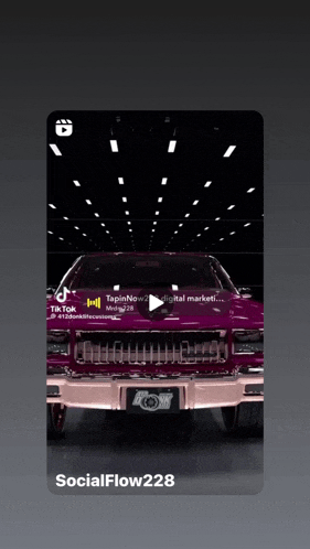 a purple car is displayed on a social flow228 video