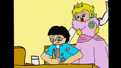 a cartoon of a man and princess peach