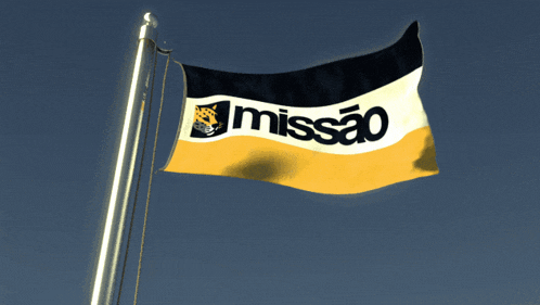 a black white and yellow flag with the word missao on it