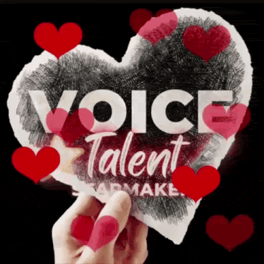 a person holding a heart with the words voice talent on it