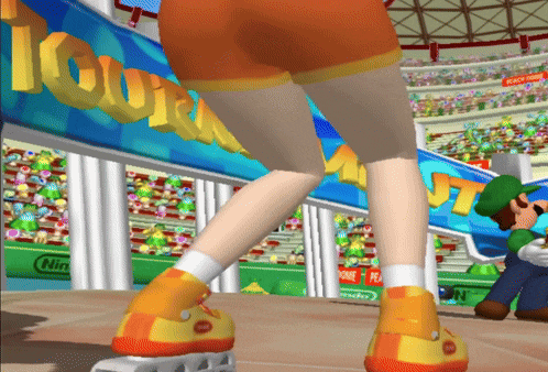 a person wearing roller skates is standing in front of a sign that says tour
