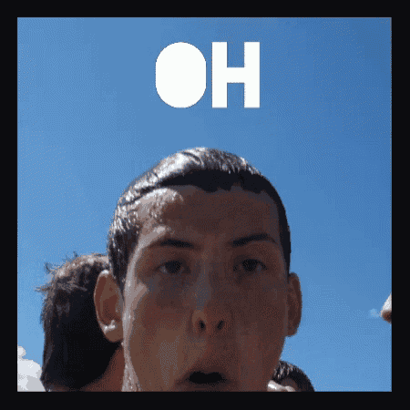 a man 's face is shown with the words oh above him