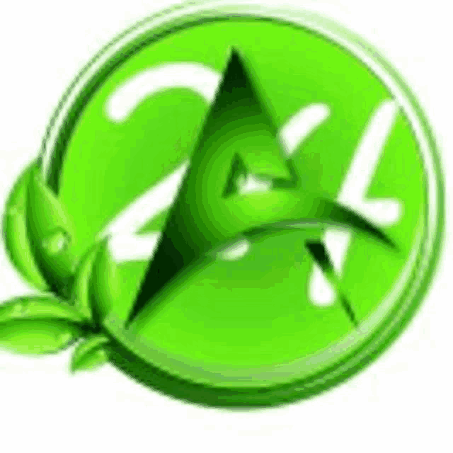 a green circle with a triangle and leaves in it