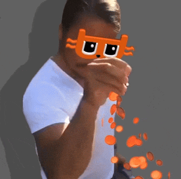 a man with a cat mask on his face throws coins