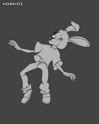 a black and white drawing of a rabbit with the word horkios on the bottom