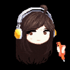 a pixel art of a girl wearing headphones and a fox