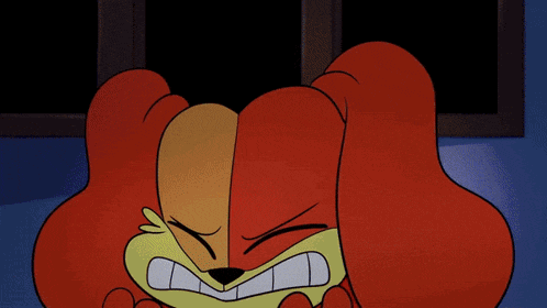 a close up of a cartoon character with a shocked expression on his face