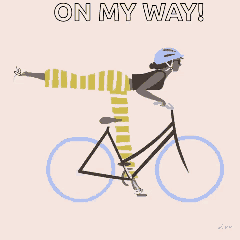 an illustration of a woman riding a bike with the words on my way