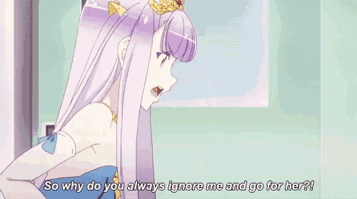 a girl in a purple dress is talking to another girl in a room .