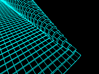 a computer generated image of a blue and black grid on a black background