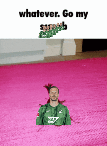 a man in a green shirt with the word sap on the front
