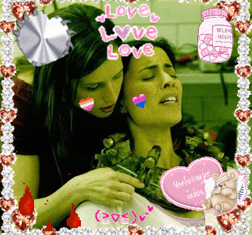 a picture of two women with the words love love love on top
