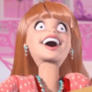 a barbie doll is making a funny face with her mouth open and her eyes closed .