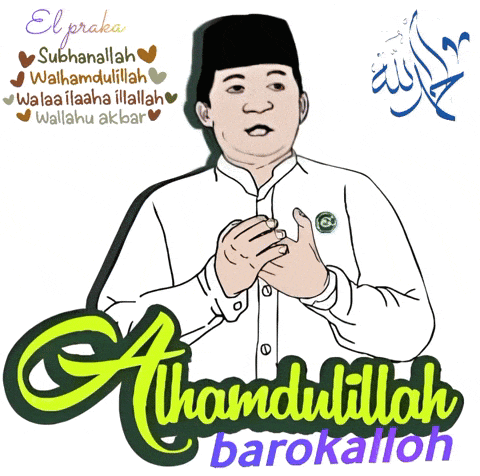 a cartoon of a man with the words " alhamdulillah barokalloh " written below him