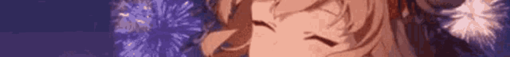 a close up of a person 's face with fireworks behind her .