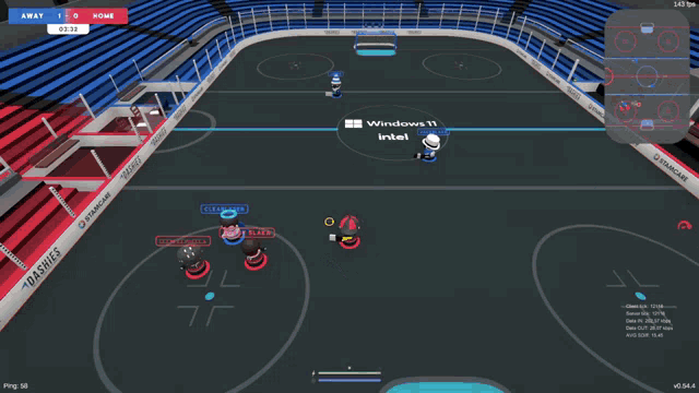 a hockey game is being played in a stadium with windows 11 written on the bottom