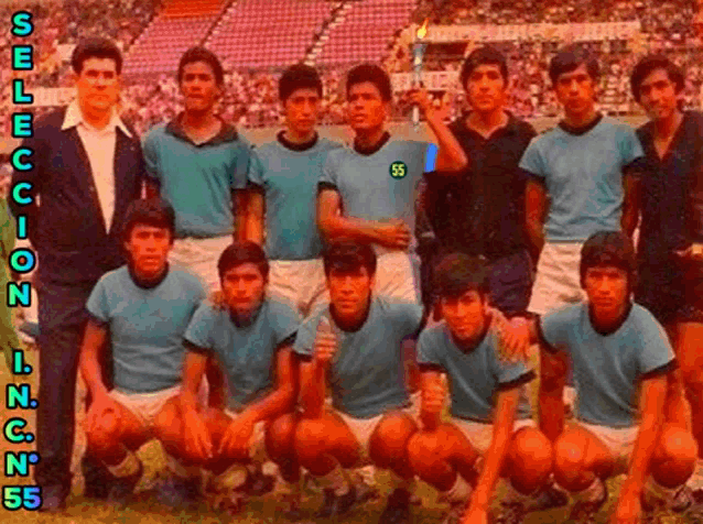a group of soccer players pose for a photo with the number 55 on their shirt
