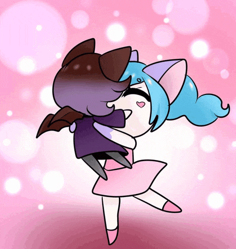 a cartoon drawing of a bat and a girl hugging