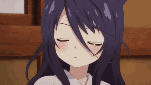 a close up of a girl with a cat ear