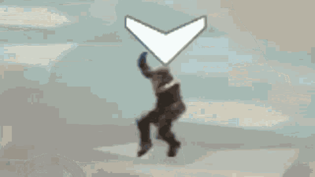 a drawing of a person with a white arrow pointing up