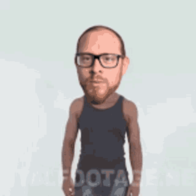 a man with glasses and a beard is wearing a tank top