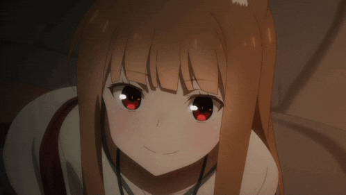 a close up of a girl with red eyes and brown hair